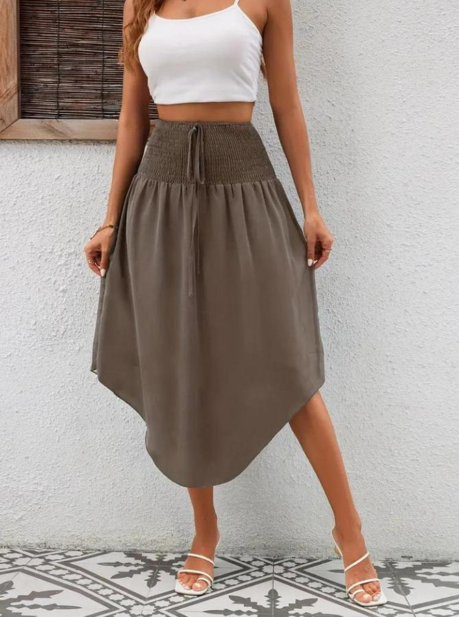 Yüksek Bel Belden Bağlamalı Asimetrik Kesim Detaylı Sandy Etek