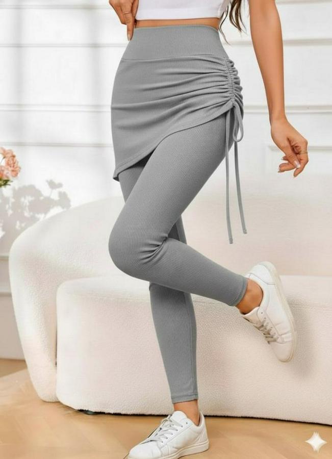 Yüksek Bel Yandan Büzgülü Alttan Uzun Kaşkorse Tayt Etek