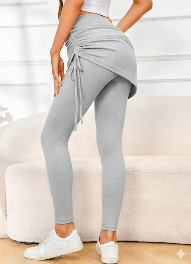 Yüksek Bel Yandan Büzgülü Alttan Uzun Kaşkorse Tayt Etek