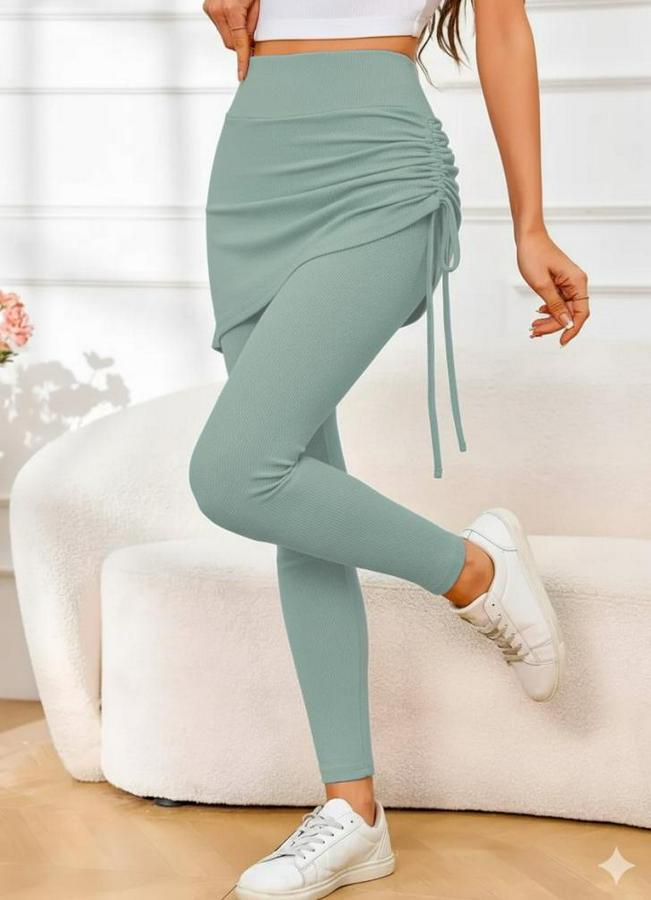 Yüksek Bel Yandan Büzgülü Alttan Uzun Kaşkorse Tayt Etek