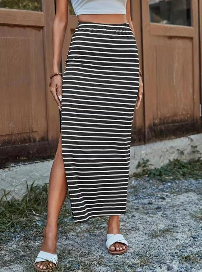 Yüksek Bel Yandan Yırtmaçlı Uzun Viskon Etek