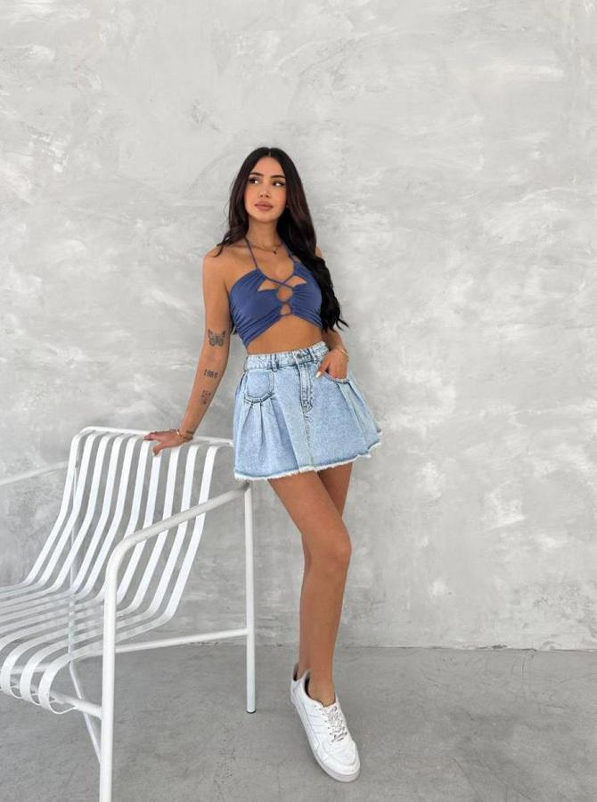 Kot Jeans Kesimetrik Kesim Cepli Şortlu Etek