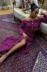 Madonna Yaka Derin Yırtmaç Etekli Şık Triko Takım 10099