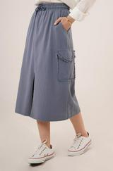 Ön Yırtmaçlı Cep Detaylı Indigo Etek