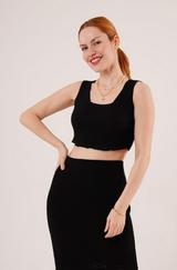 Örme Detaylı Etek Ve Bluz Siyah Takım