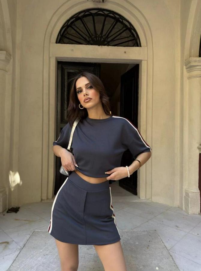 Osy Modal Yumuşak Dokulu Kumaş Parçalı Bisiklet Yaka T-Shirt Mini Şortlu Etek Ikili Takım