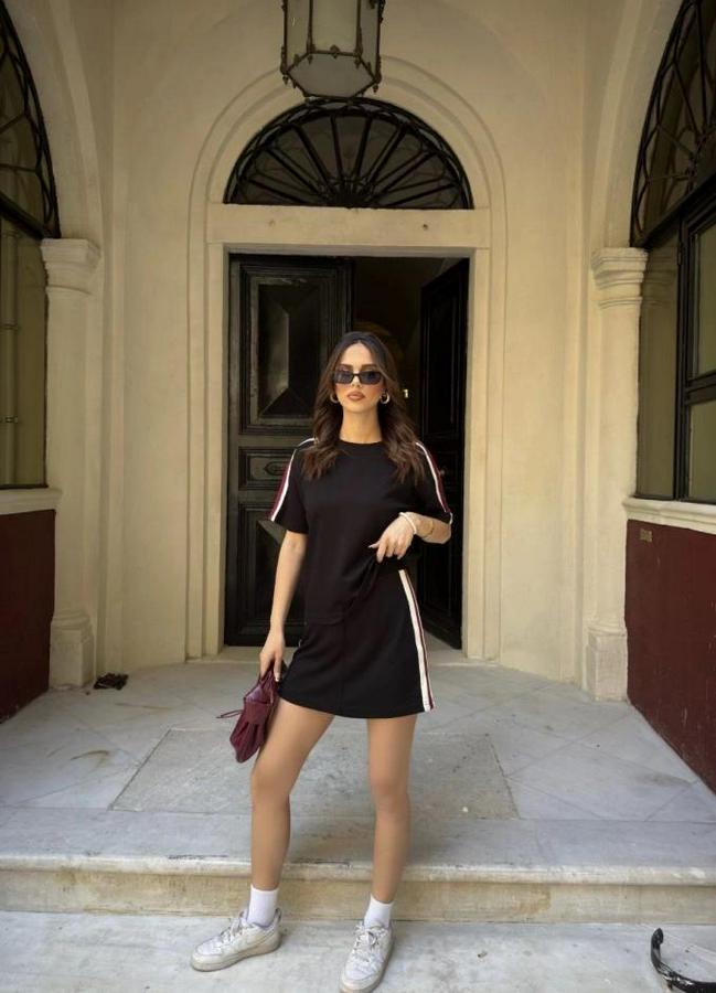 Osy Modal Yumuşak Dokulu Kumaş Parçalı Bisiklet Yaka T-Shirt Mini Şortlu Etek Ikili Takım