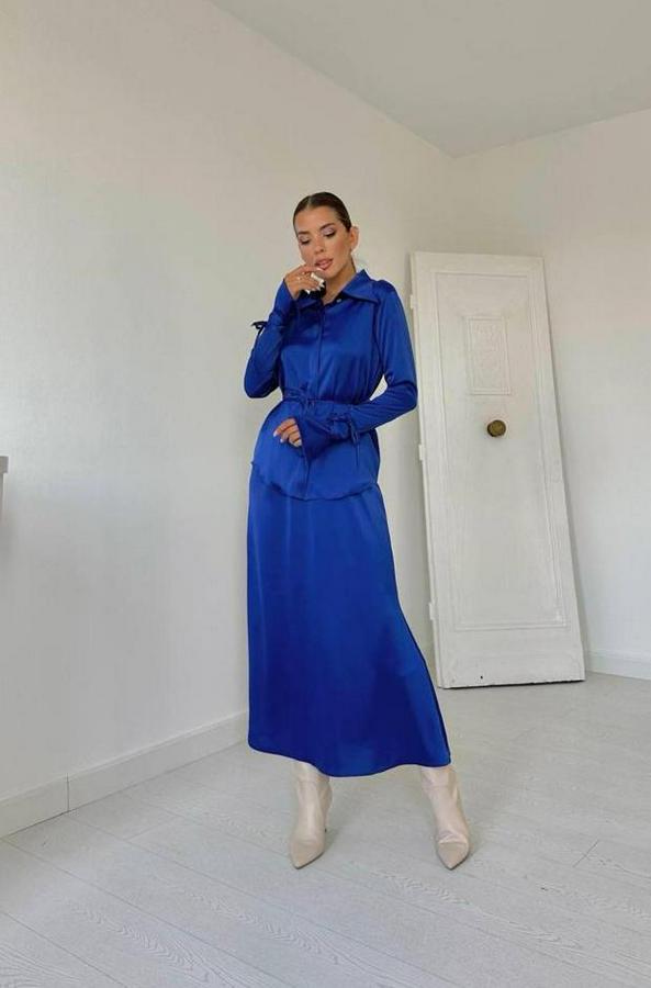 Saks Biyeli Gömlek Ve Etek Takım