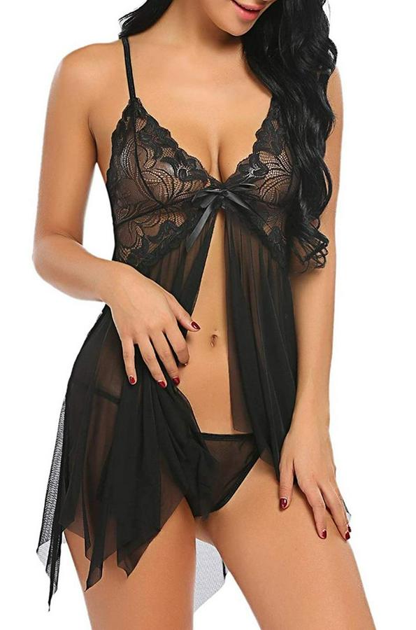 Siyah Tül Babydoll Gecelik 