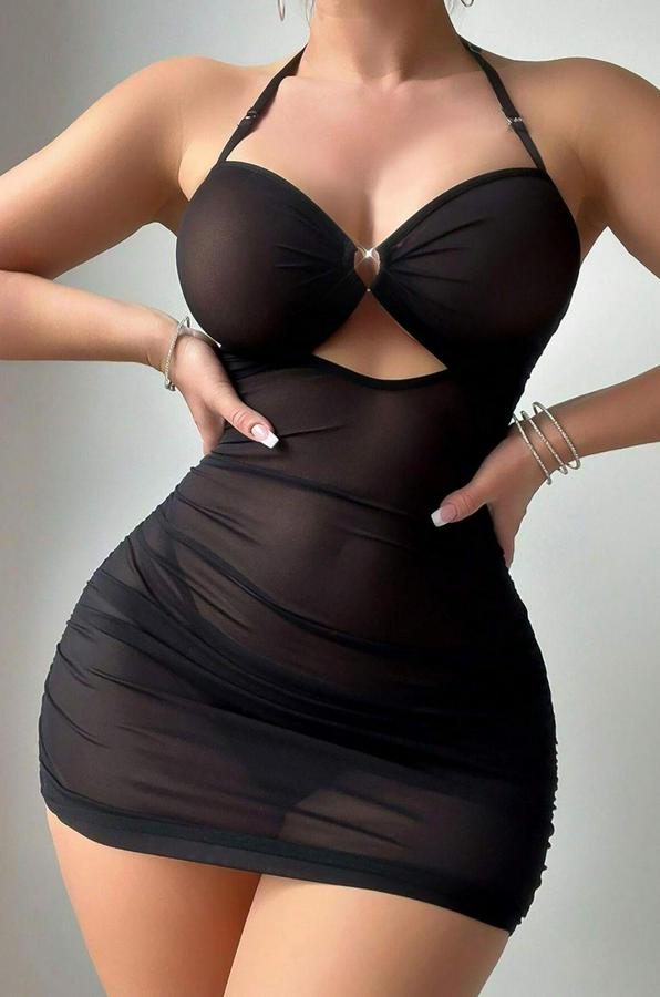 Siyah Transpan Tül Gecelik 