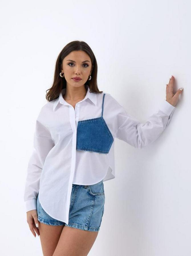 Gömlek-Mavi Cepli Beyaz