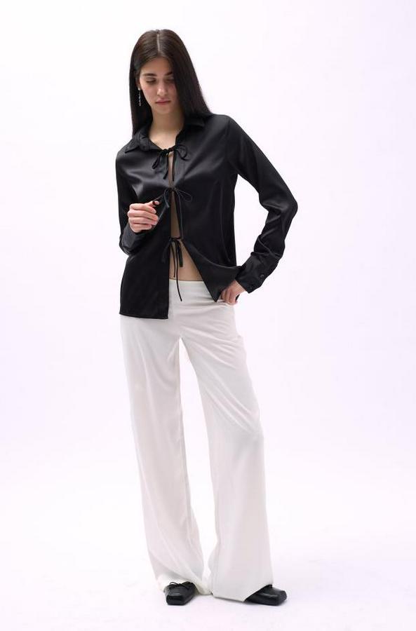 Bağlama Detay Saten Gömlek