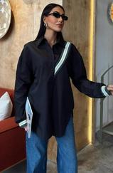 Bant Detaylı Oversize Poplin Gömlek 3436