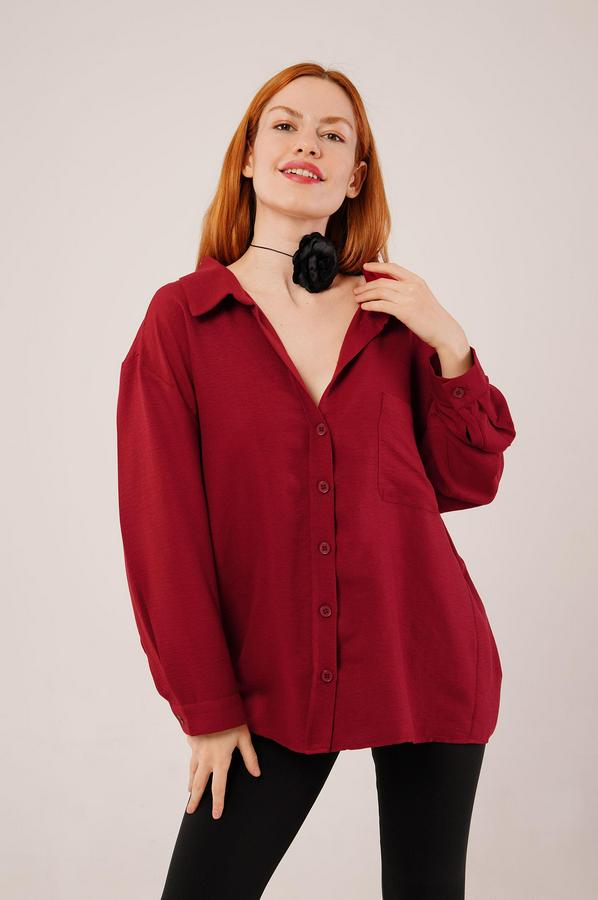 Basic Oversize Bordo Gömlek