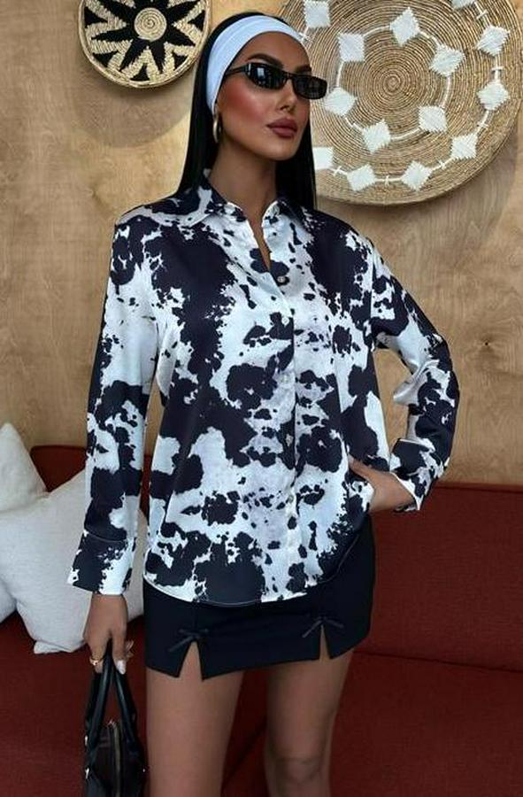 Batik Desenli Chanel Saten Gömlek 3467