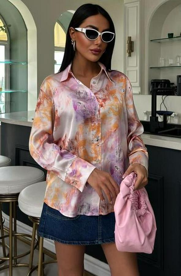 Batik Desenli Saten Gömlek 3409