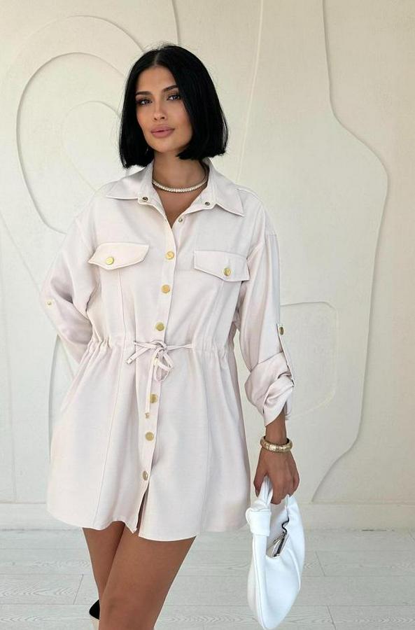 Bej Çıtçıtlı Tünelli Gömlek