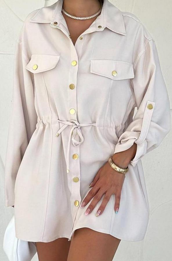 Bej Çıtçıtlı Tünelli Gömlek