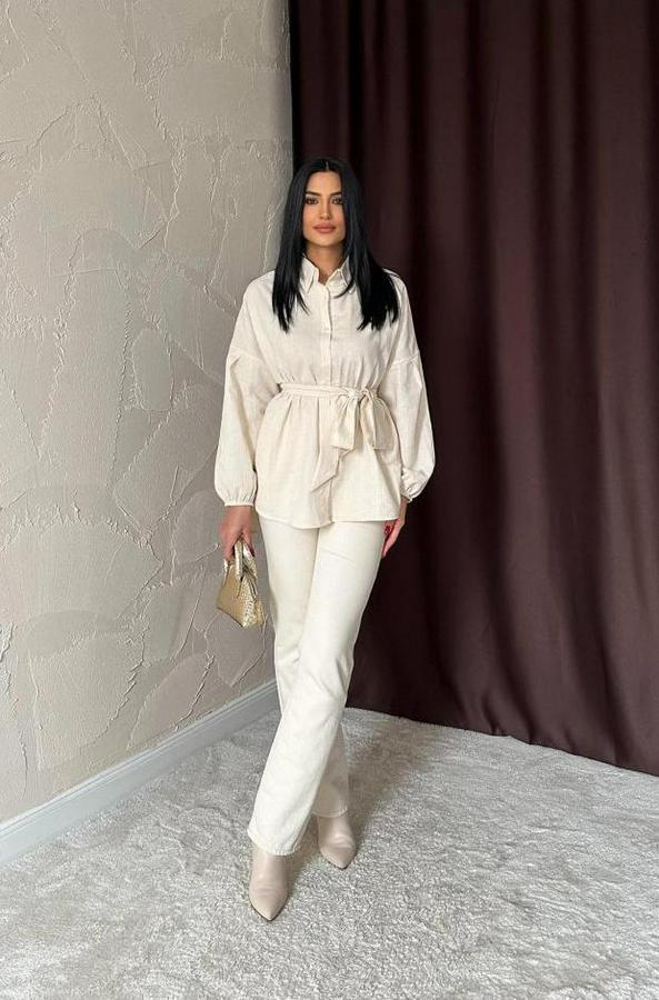 Bej Petek Jakar Kumaşlı Gömlek