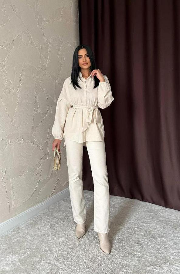 Bej Petek Jakar Kumaşlı Gömlek