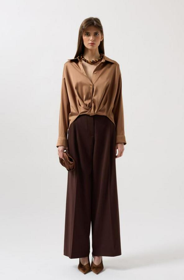 Bel Büzgülü Crop Saten Gömlek