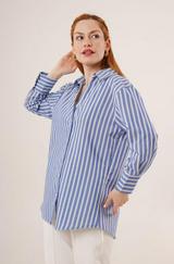 Çift Çizgi Geçişli Düğmeli Mavi Gömlek