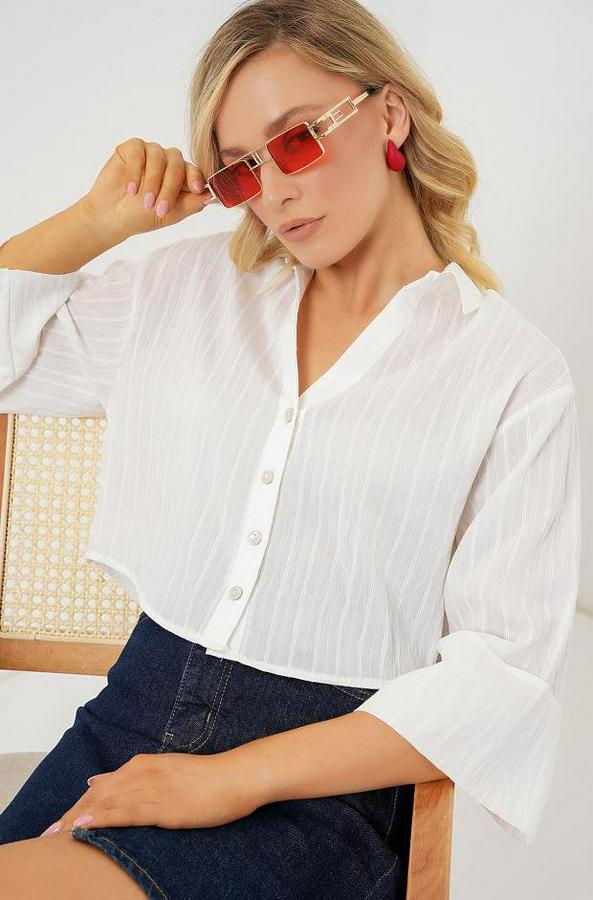 Çizgili Oversize Kısa Gömlek 20326