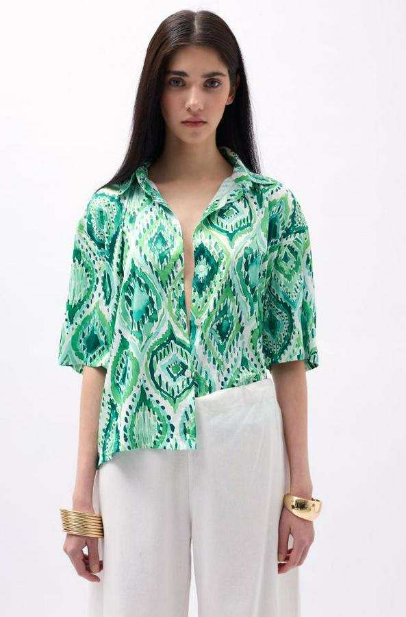 Desenli Saten Gömlek