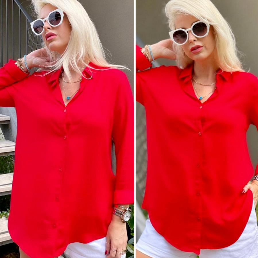 Dokuma Viskon Kumaşefsane Basic Gömlekkırmızı12 Renk 9 Bedenön 62arka Orta Kısım 70 Cm