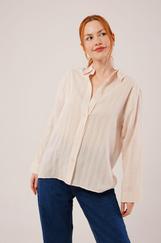 Düğmeli Ve Çizgi Detaylı Krem Gömlek