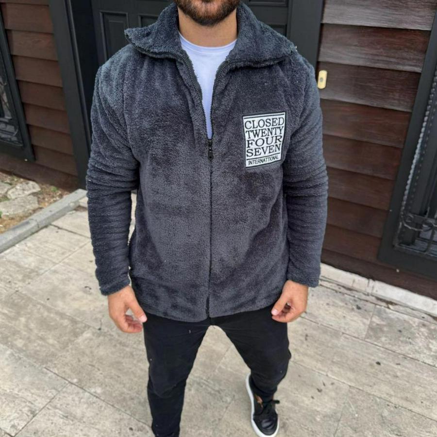 Polar Fermuarlı Sweatshirt – Kapüşonsuz, Cepli, Yumuşak Dokulu, Oversize Rahat Kalıp, Kışlık Sıcak Tutan Fermuarlı Üst