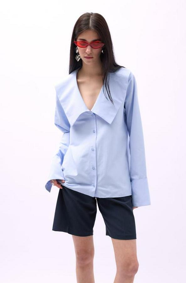 Geniş Yaka Volan Kol Gömlek