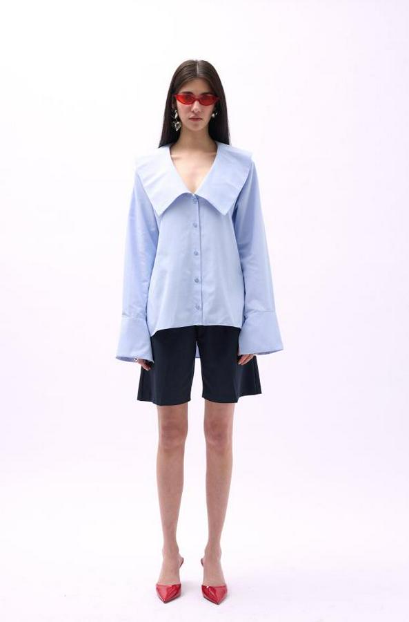 Geniş Yaka Volan Kol Gömlek