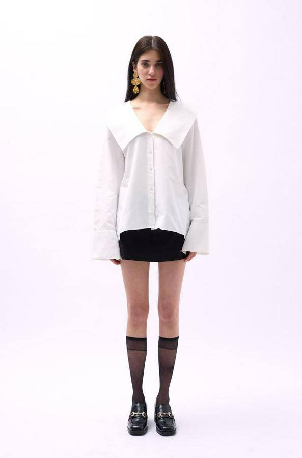 Geniş Yaka Volan Kol Gömlek