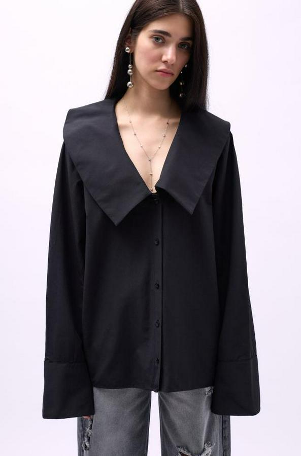 Geniş Yaka Volan Kol Gömlek