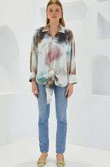 Hardal Ekru Oversize Dökümlü Saten Gömlek 907