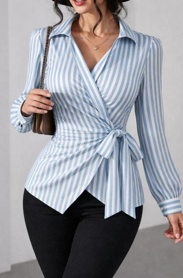 Çizgili Kruvaze Bağlamalı Gömlek