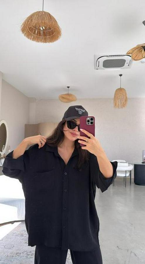 Flamlı Keten Tek Cep Oversızed Gömlek