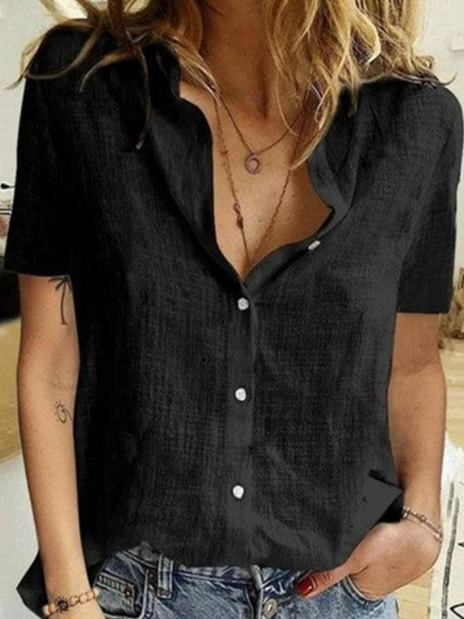 Kısa Kollu Basic Keten Gömlek