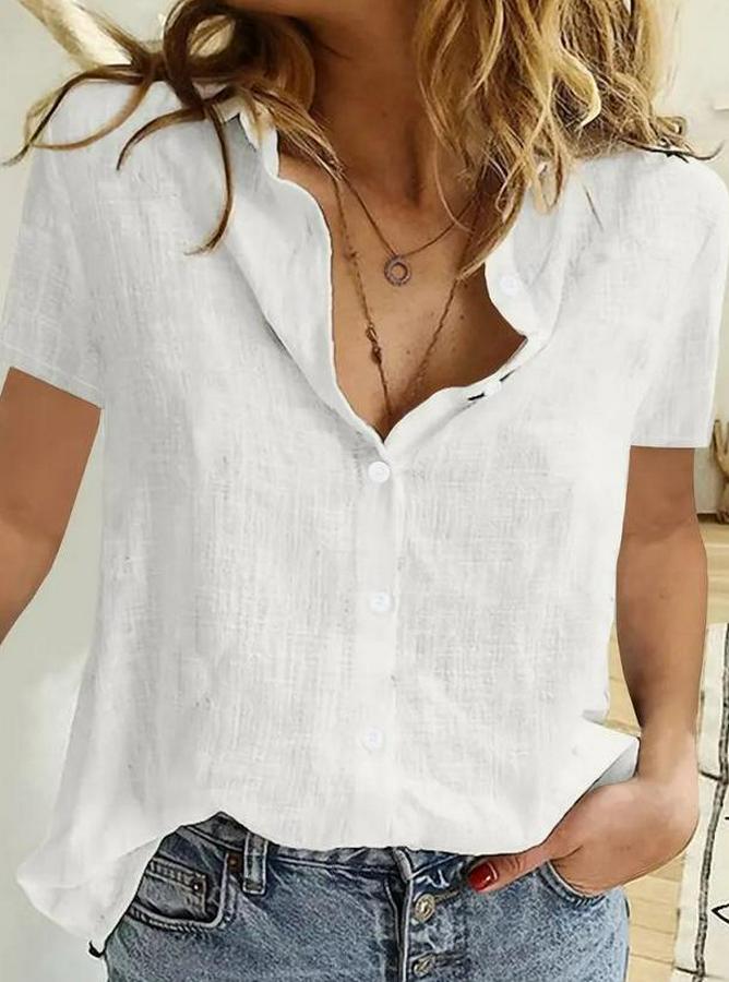 Kısa Kollu Basic Keten Gömlek