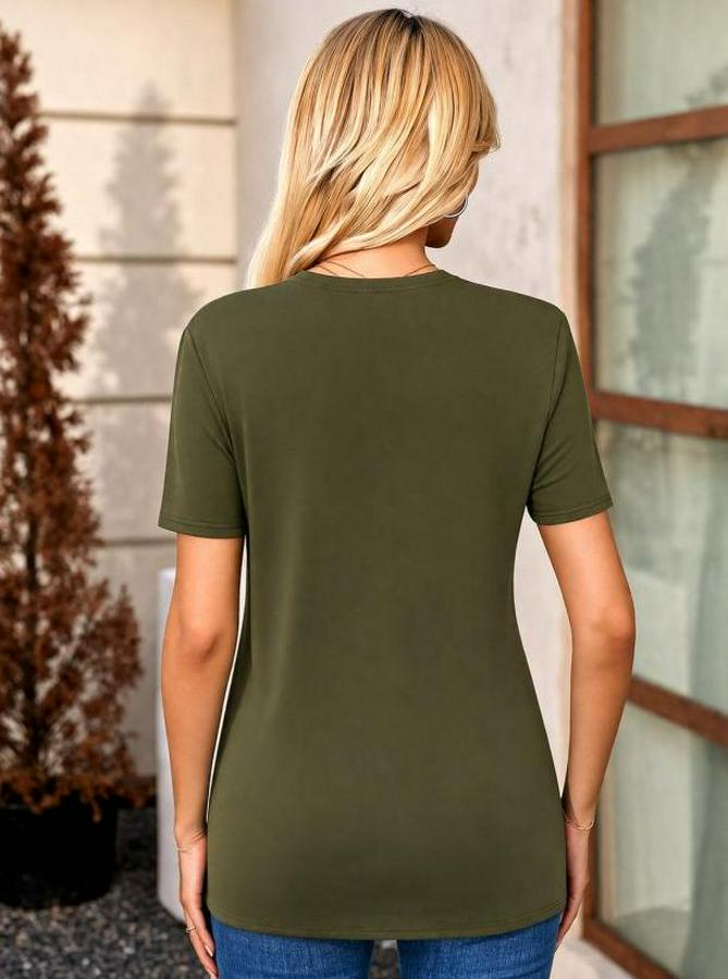 Kısa Kollu V Yakalı Önü Düğmeli Viskon Bluz