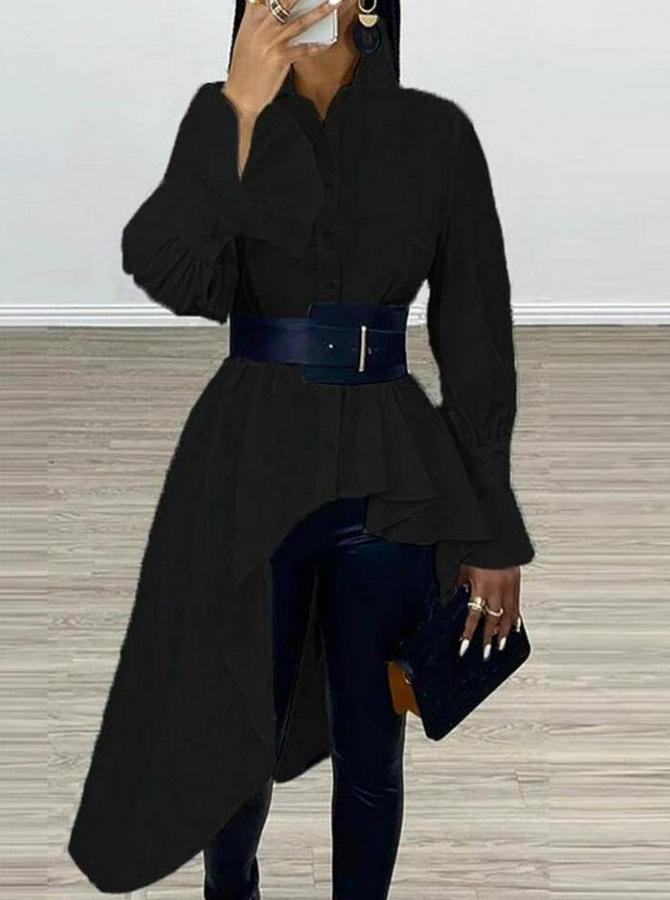 Pamuk Polyester Kumaş, Asimetrik Kesim Gömlek (Kemer Dahil)