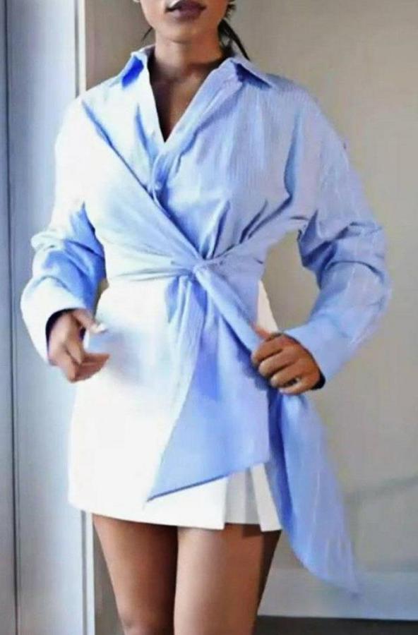 Uzun Kollu Bağcık Detay Gömlek