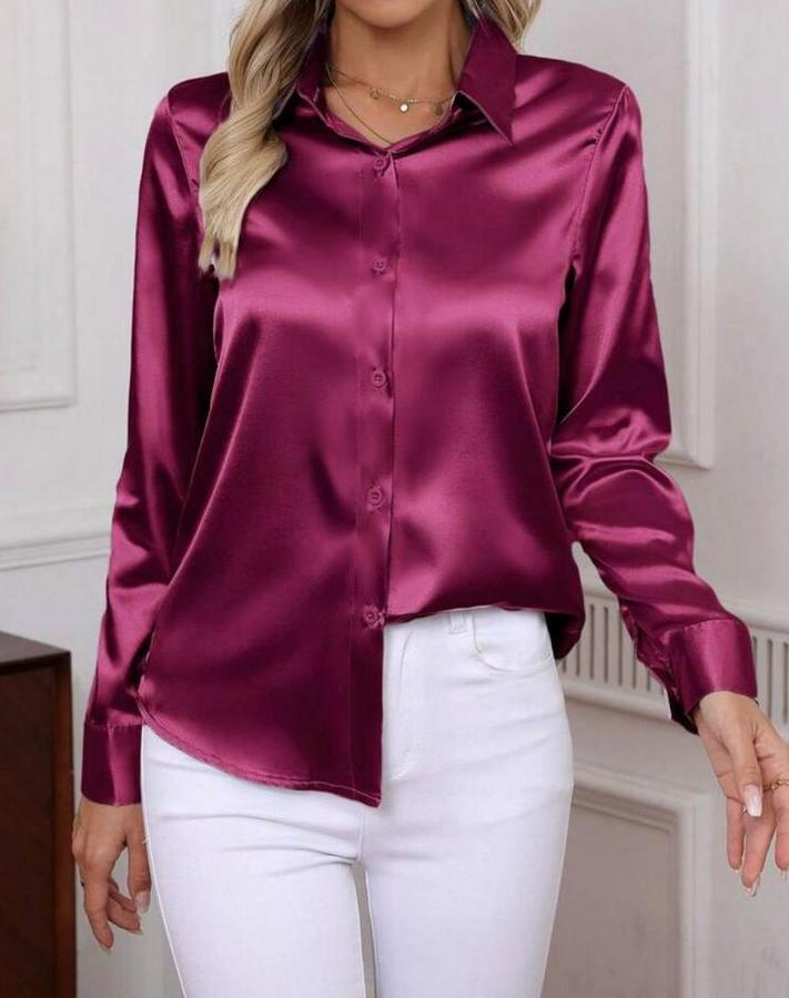 Uzun Kollu Saten Gömlek
