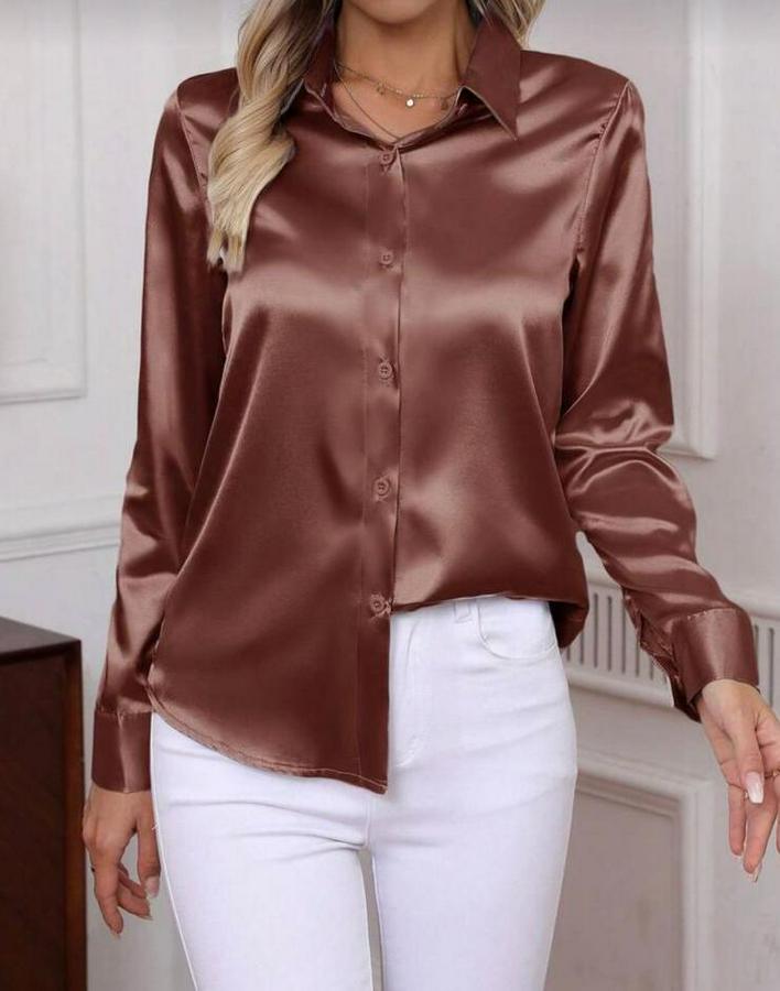 Uzun Kollu Saten Gömlek