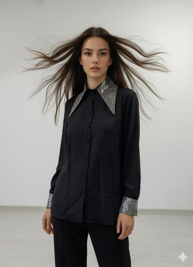 Uzun Kollu Yaka Ve Manşet Detay Gömlek