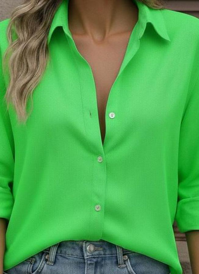 Uzun Kollu Yakalı Önden Düğmeli Gömlek