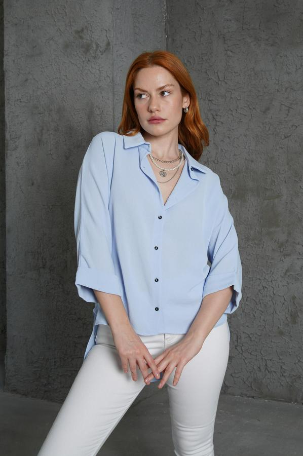 Kol Katlama Detaylı Bebe Mavi Gömlek