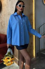 Kristal Taş Çakımlı Poplin Gömlek 3413