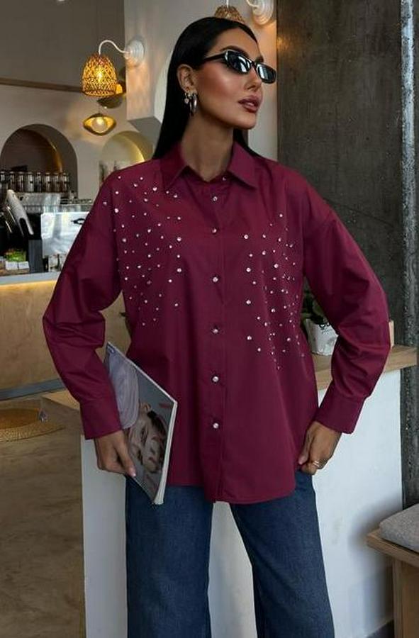 Kristal Taş Çakımlı Poplin Gömlek 3413